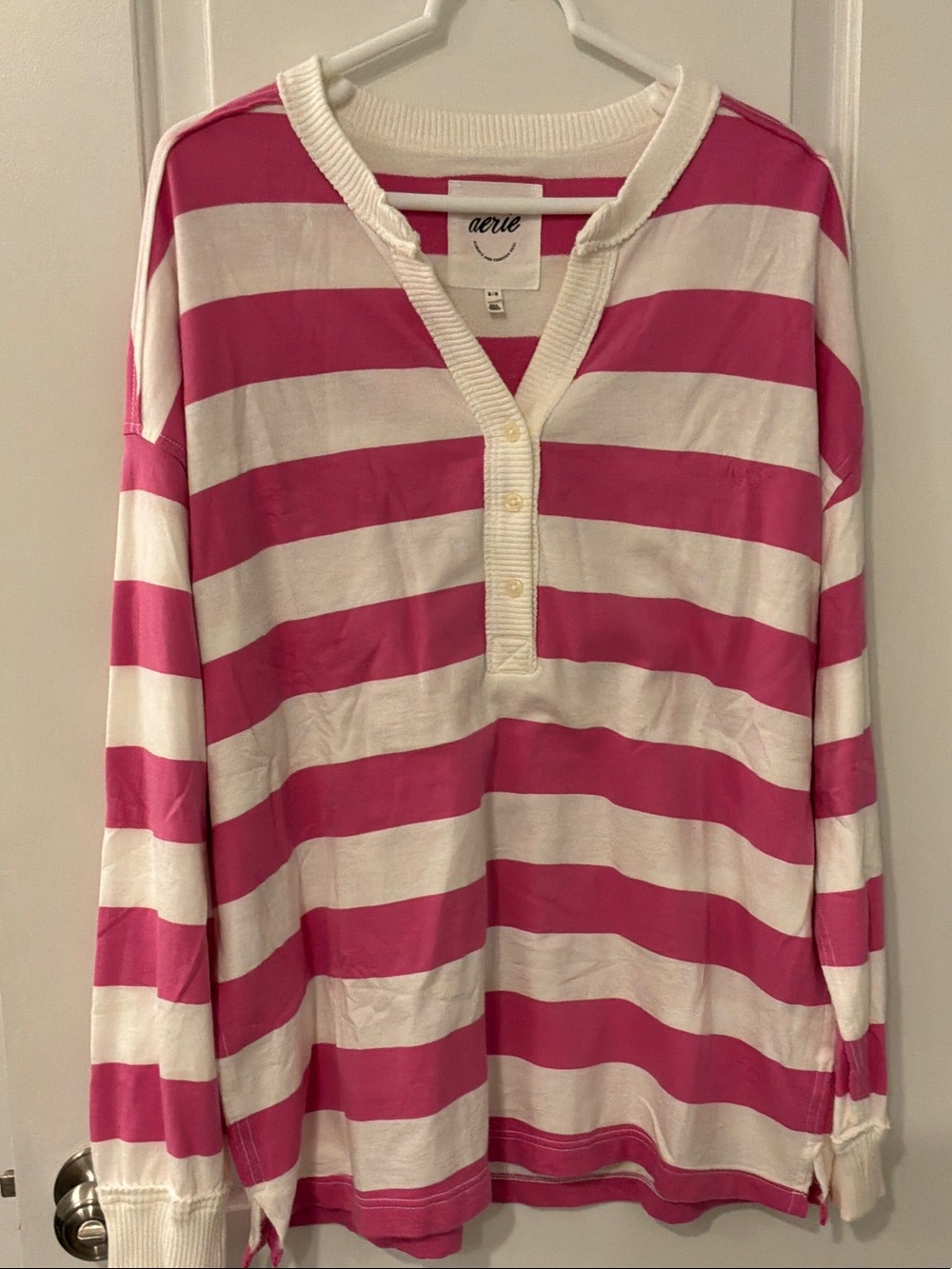 aerie Poolside Terry Henley Sweatshirt Hot Fuchsia